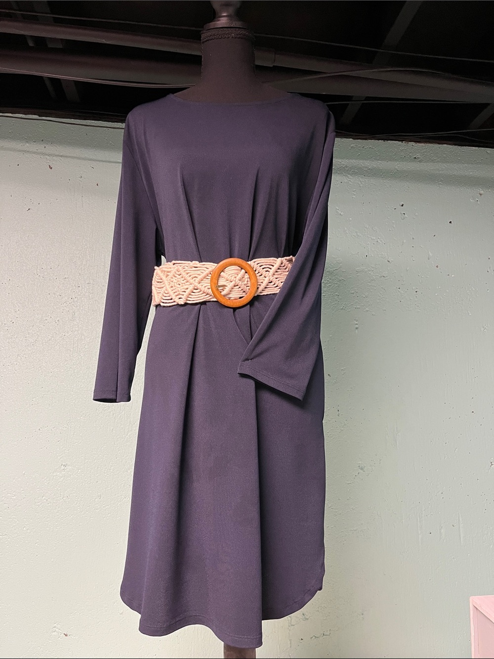 Classic Navy Long-Sleeve A-Line Dress (scarf sold separately)